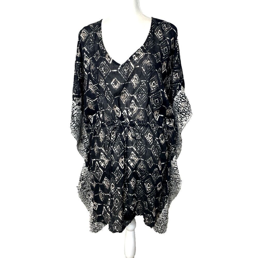 Garnet Hill Size L Embroidered Kimono Dress Cotton Tie Waist V Neck
